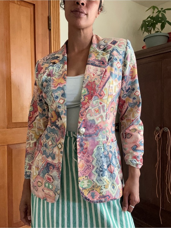 Jackets & Blazers - Patterned Pastel Blazer Jacket - Multicolor